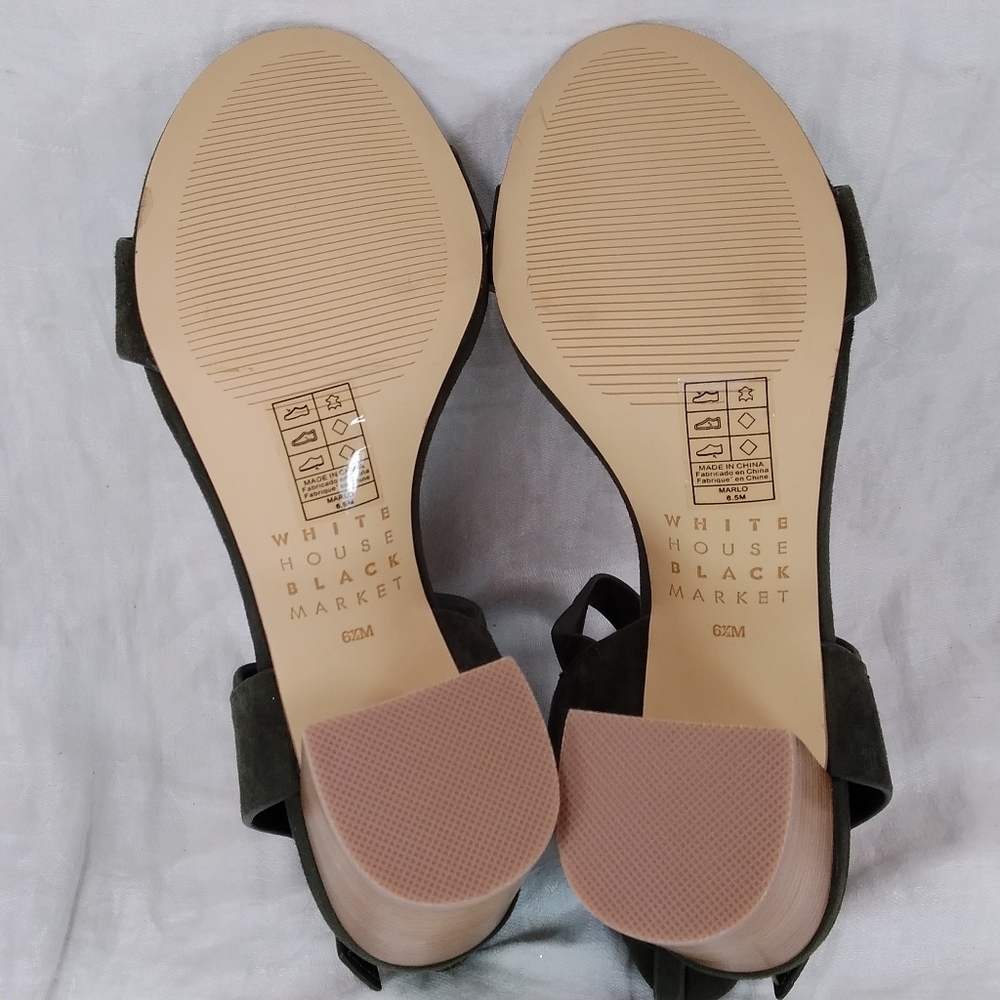 White House Black Market Marlo Olive Suede SANDALS Womens Size 6.5M Chunky Heels - Picture 7 of 12